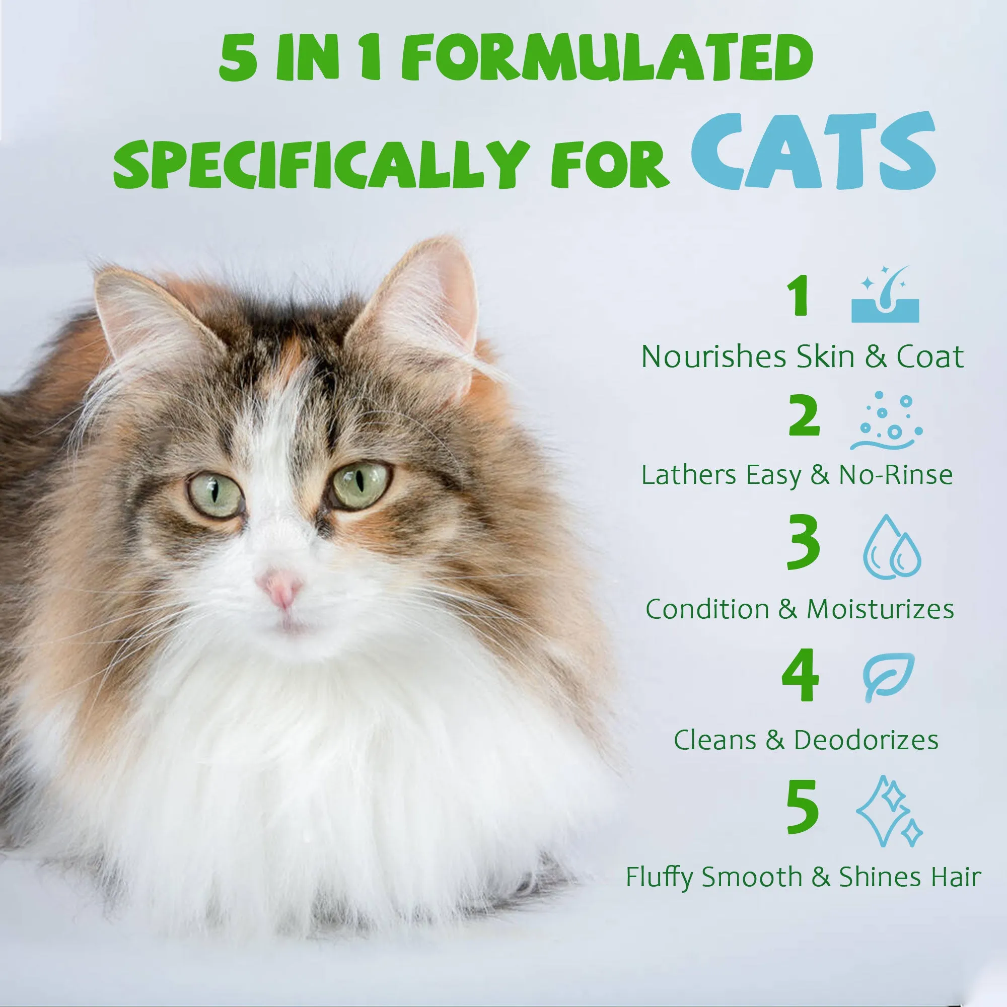 Waterless Cat Shampoo No Rinse Kitten Shampoo, Easy Cat Bath Cleaning Fur Lick Safe - Hypoallergenic Cat Shampoo for Long and Short Hair