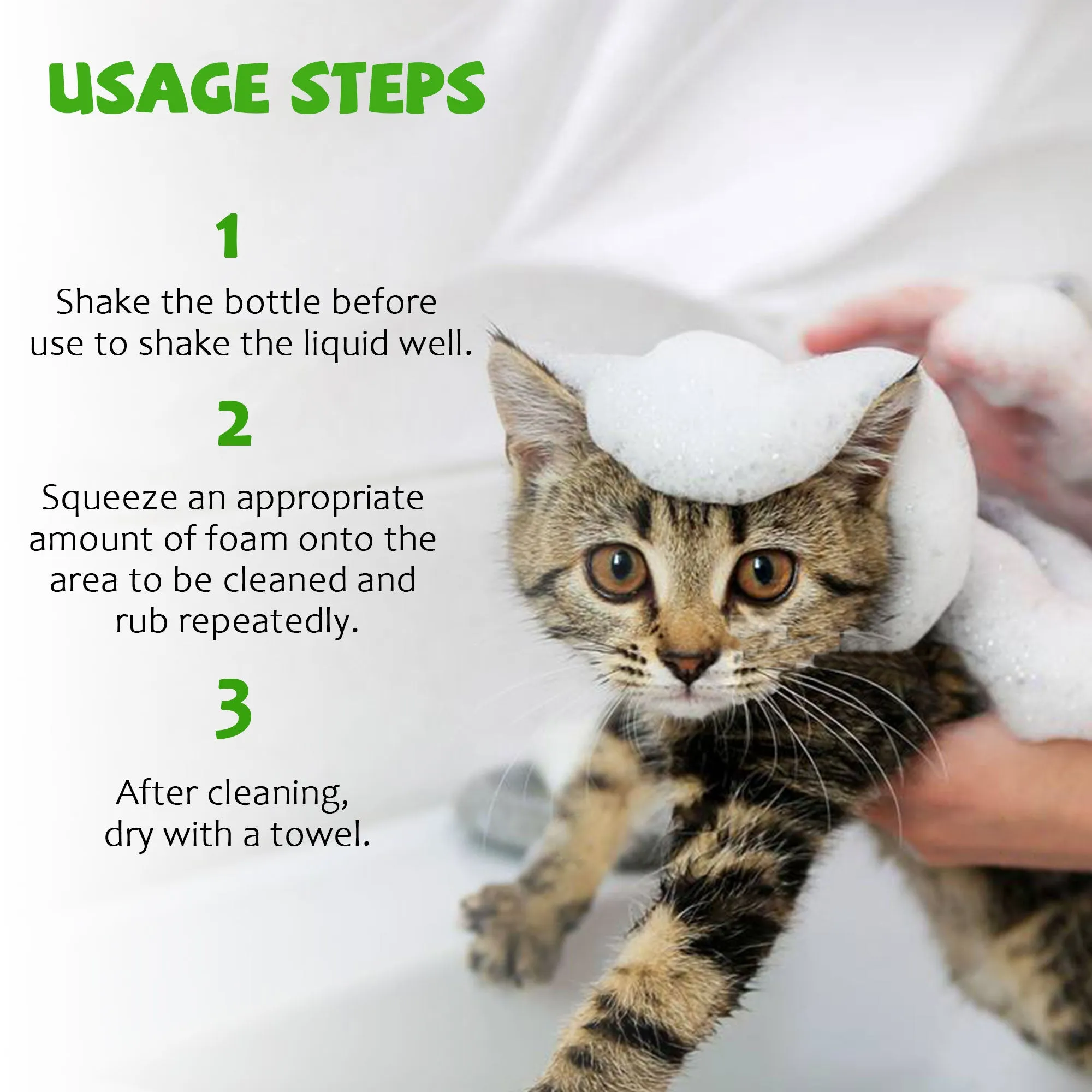 Waterless Cat Shampoo No Rinse Kitten Shampoo, Easy Cat Bath Cleaning Fur Lick Safe - Hypoallergenic Cat Shampoo for Long and Short Hair