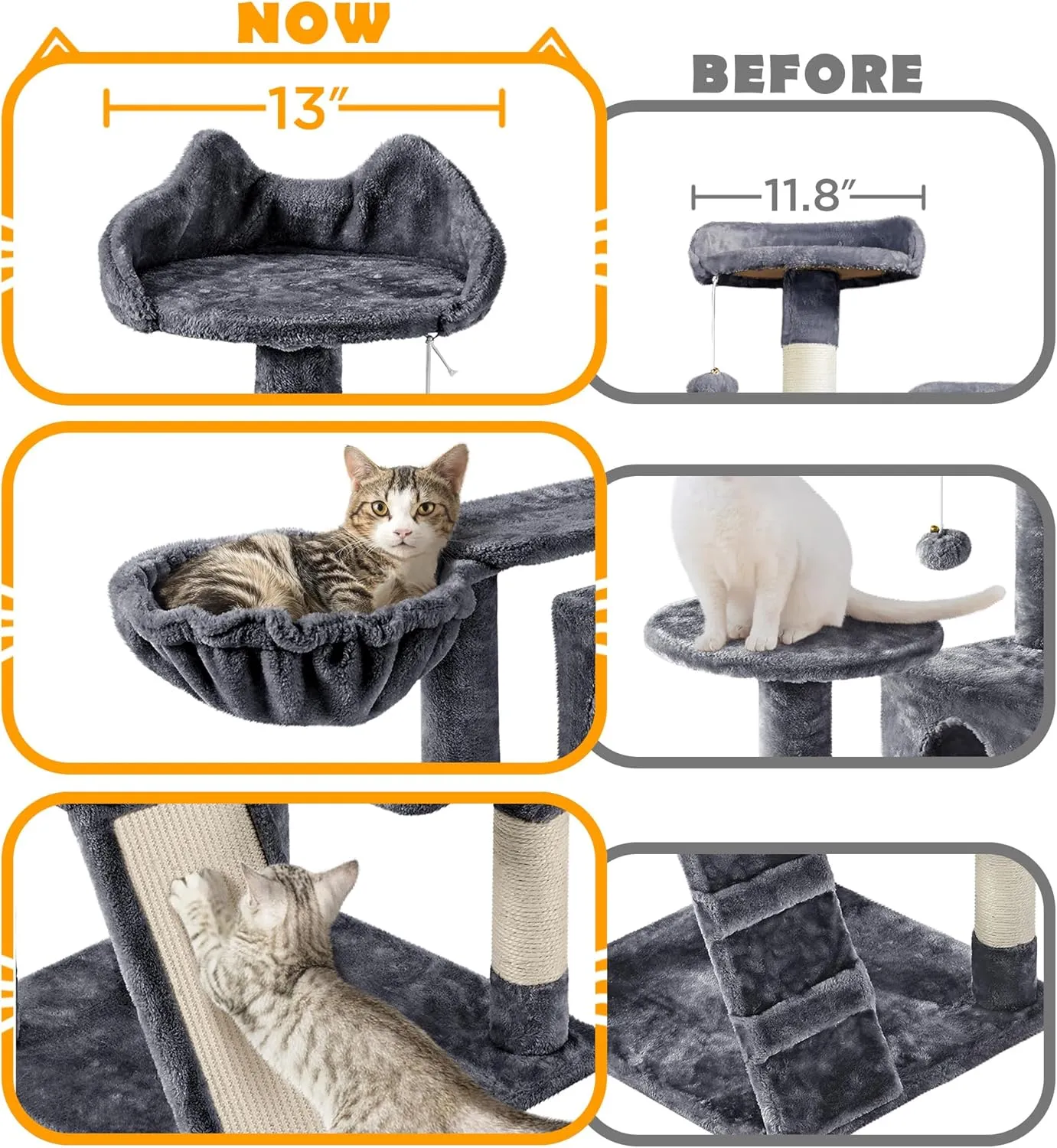 Yaheetech 57 inches Cat Tree for Indoor Cats, Multi-Level Cat Tower w/ 3 Perches, 2 Cat Condos, 2 Hanging Balls and Scratching Posts, Dark Gray