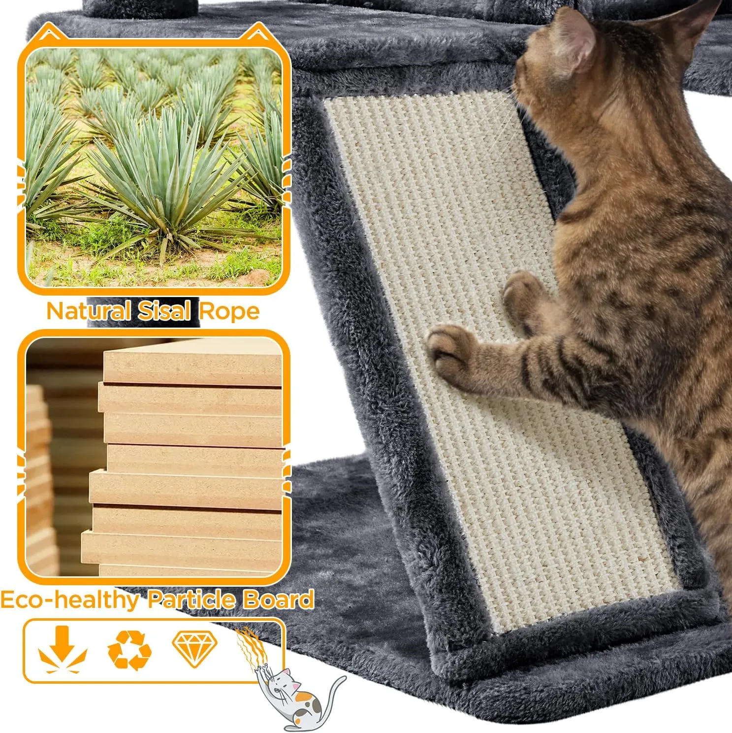 Yaheetech 57 inches Cat Tree for Indoor Cats, Multi-Level Cat Tower w/ 3 Perches, 2 Cat Condos, 2 Hanging Balls and Scratching Posts, Dark Gray