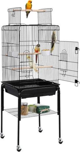 Yaheetech Open Top Rolling Parrot Bird Cage for Cockatiel Sun Parakeet Green Cheek Conure Mid-Sized Parrot Cage with Detachable Stand