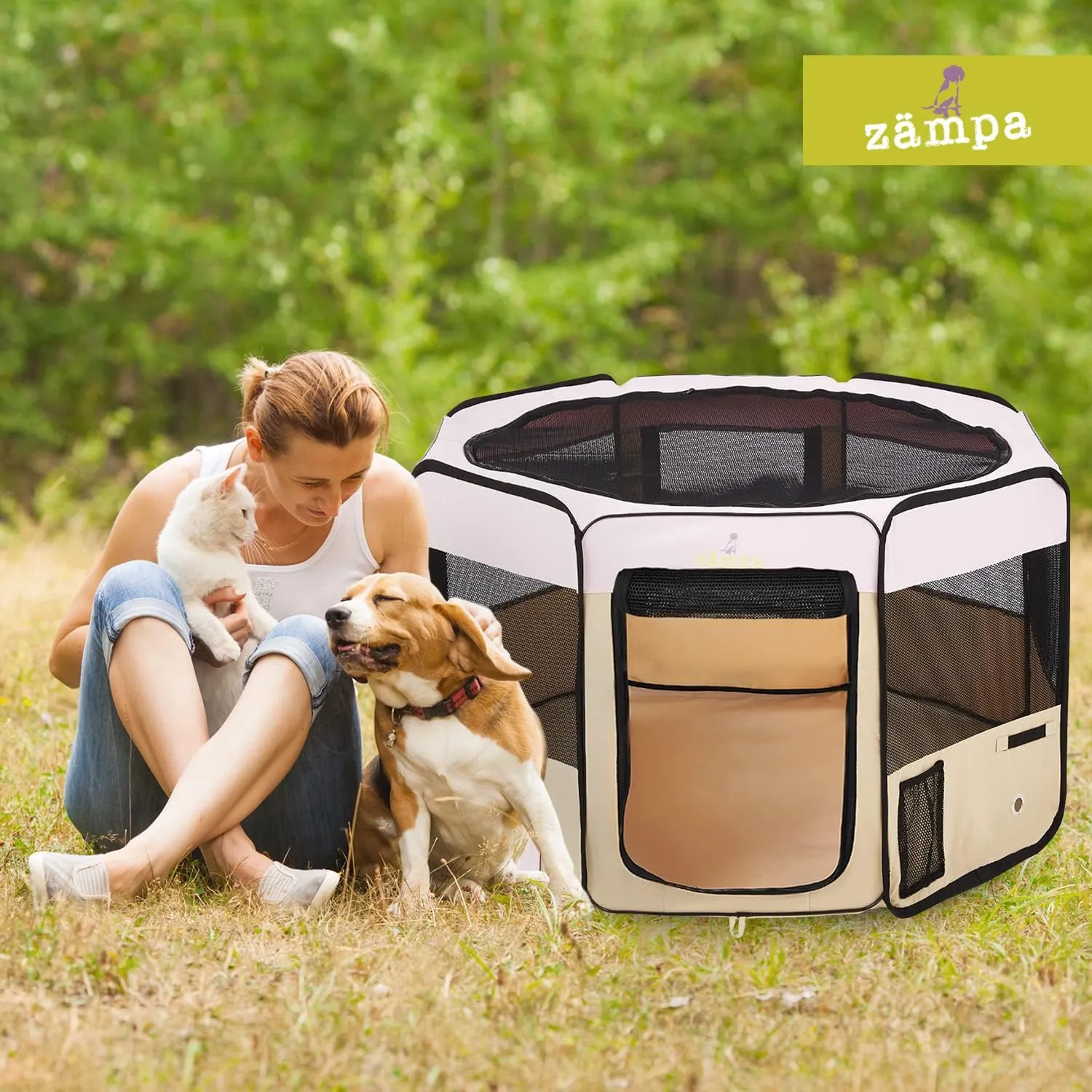 Zampa Puppy Playpen Extra Small 29"x29"x17" Portable Pop Up Playpen for Dog and Cat, Foldable | Indoor/Outdoor Kitten Pen & Travel Pet Carrier   Carrying Case.