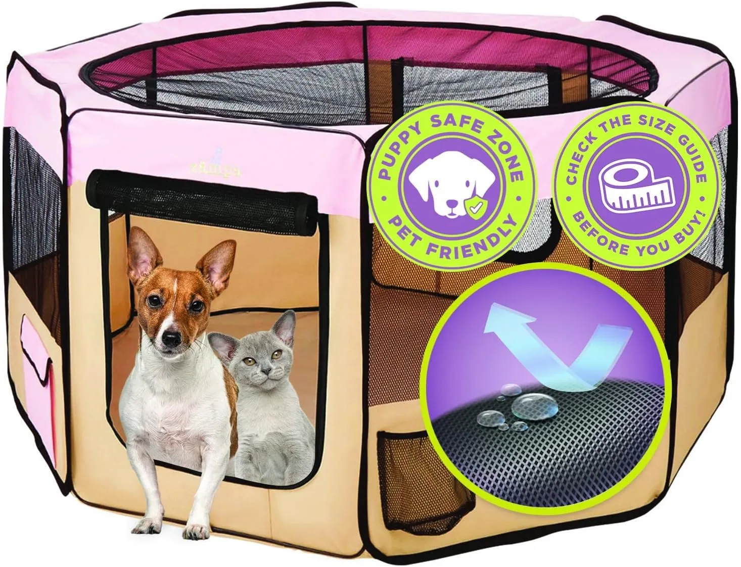 Zampa Puppy Playpen Extra Small 29"x29"x17" Portable Pop Up Playpen for Dog and Cat, Foldable | Indoor/Outdoor Kitten Pen & Travel Pet Carrier   Carrying Case.