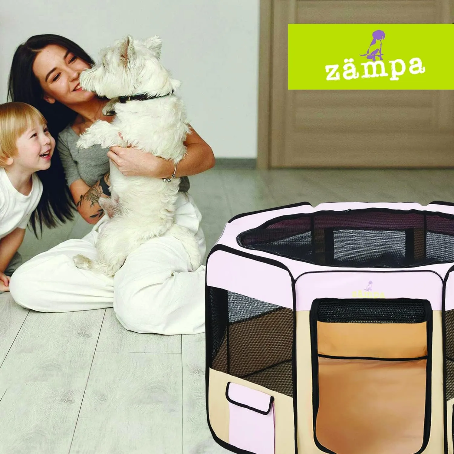 Zampa Puppy Playpen Extra Small 29"x29"x17" Portable Pop Up Playpen for Dog and Cat, Foldable | Indoor/Outdoor Kitten Pen & Travel Pet Carrier   Carrying Case.